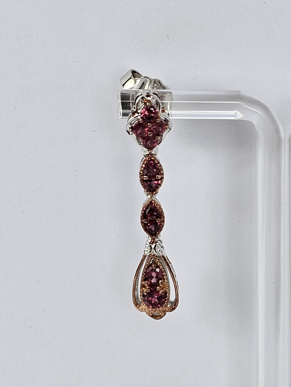 Genuine Pink Tourmaline Earrings Palladium Sterling Silver 18k Rose Gold - Picture 6 of 9